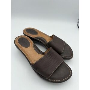 Born Sandals Womens Size‎ 7W Brown Leather Slide Wedge Comfort Shoes WW6104